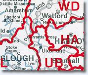 Map of UK Postcode Areas - detail