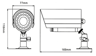 Dimensions - &nbsp;Weatherproof CCD Colour IR Camera 4~9mm VariFocal Manual Zoom Lens