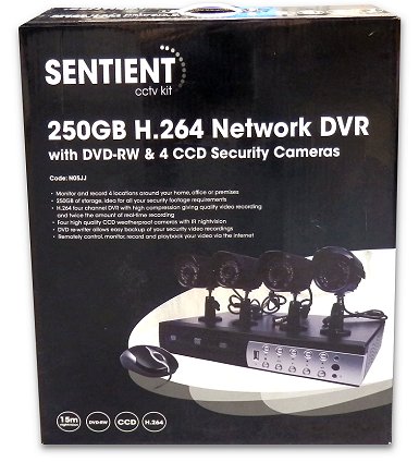 Box - Sentient 250GB H.264 Network CCTV DVR with DVD-RW Backup, 4 Cameras Features - iPhone Viewing, 4 Colour Cameras, 100Fps, Networking, DVD Backup
