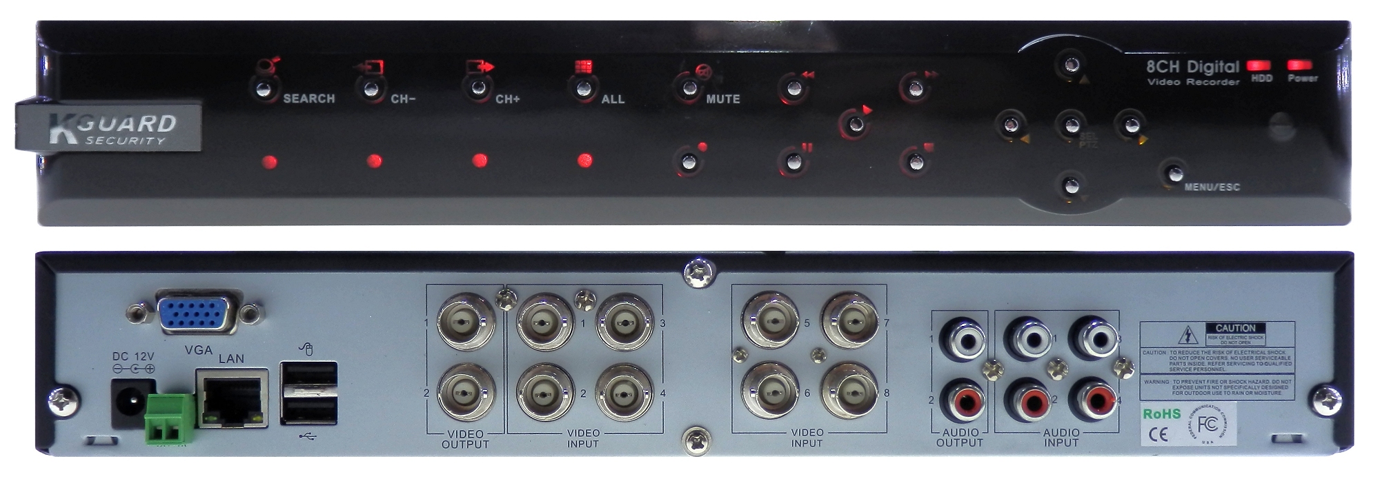 Technical Data KGuard SHA108 Standalone 8 Channel 500Gb DVR Features