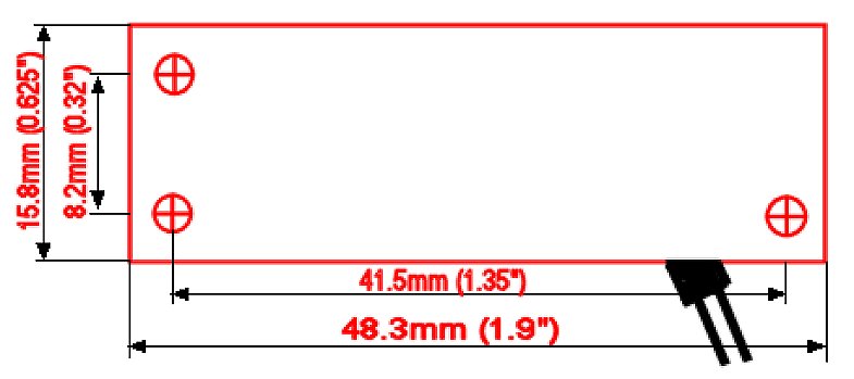 Dimensions - 12 Volt Heater & Thermostat for CCTV camera enclosure.