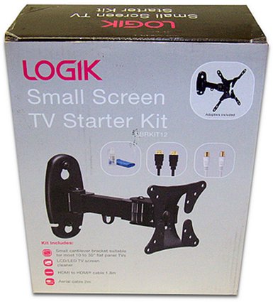 Box Picture - Logik Small Screen TV Starter Kit LBRKit12 VESA 50, 75, 100, 200mm with HDMI, Antenna cables and cleaning kit