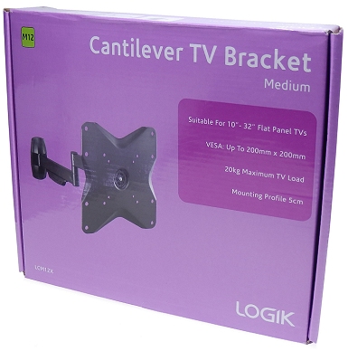 Box Picture - Logik LCM12X Medium Cantilever TV Bracket VESA 200mm, 100mm, 75mm