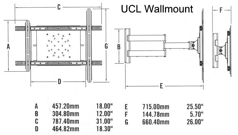 Dimensions - OmniMount UCL LCD / Plasma Cantilever Wall Mount - 32 to 50" - Black