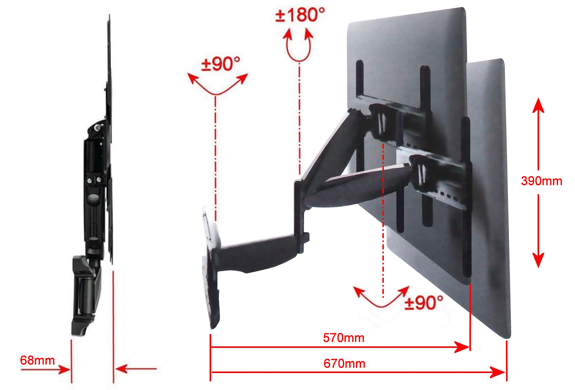 Sandstrom SFMGL15 Full Motion Easy Glide 4765" TV/LCD Wall Mount VESA 600x400mm eBay