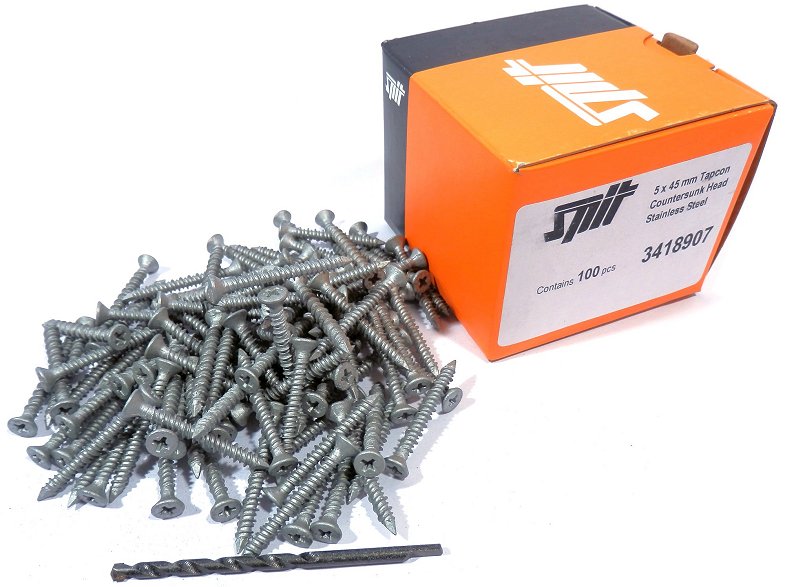 Technical Data Box of 100 ITW Buildex Spit Stainless Steel Tapcon
