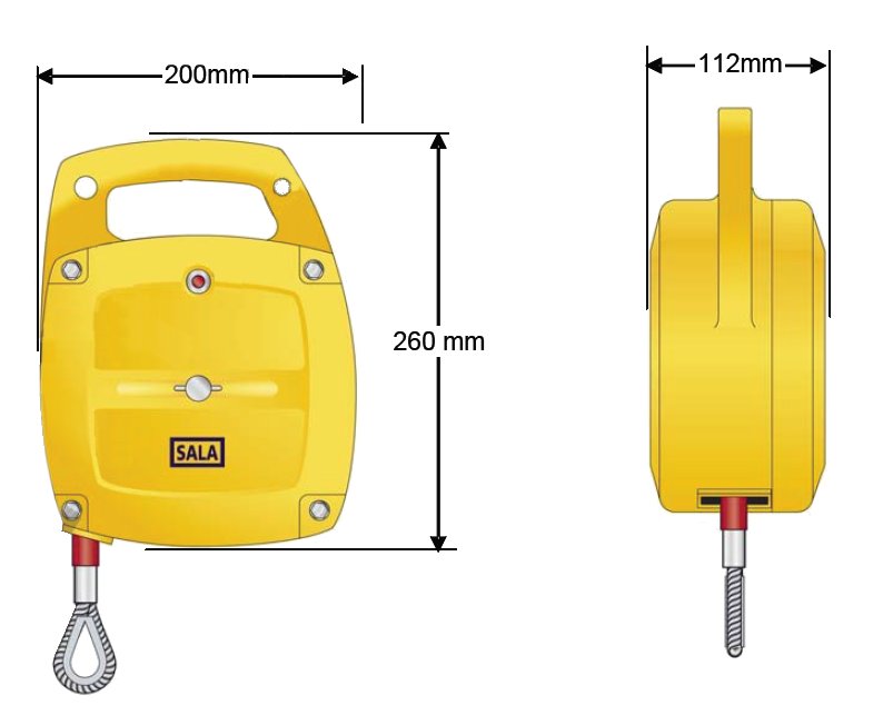 Dimensions - Sala LA400-8 Load Arrestor 400Kg / 8 Meter cable - New