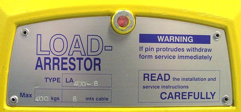 Label - Sala LA400-8 Load Arrestor 400Kg / 8 Meter cable - New