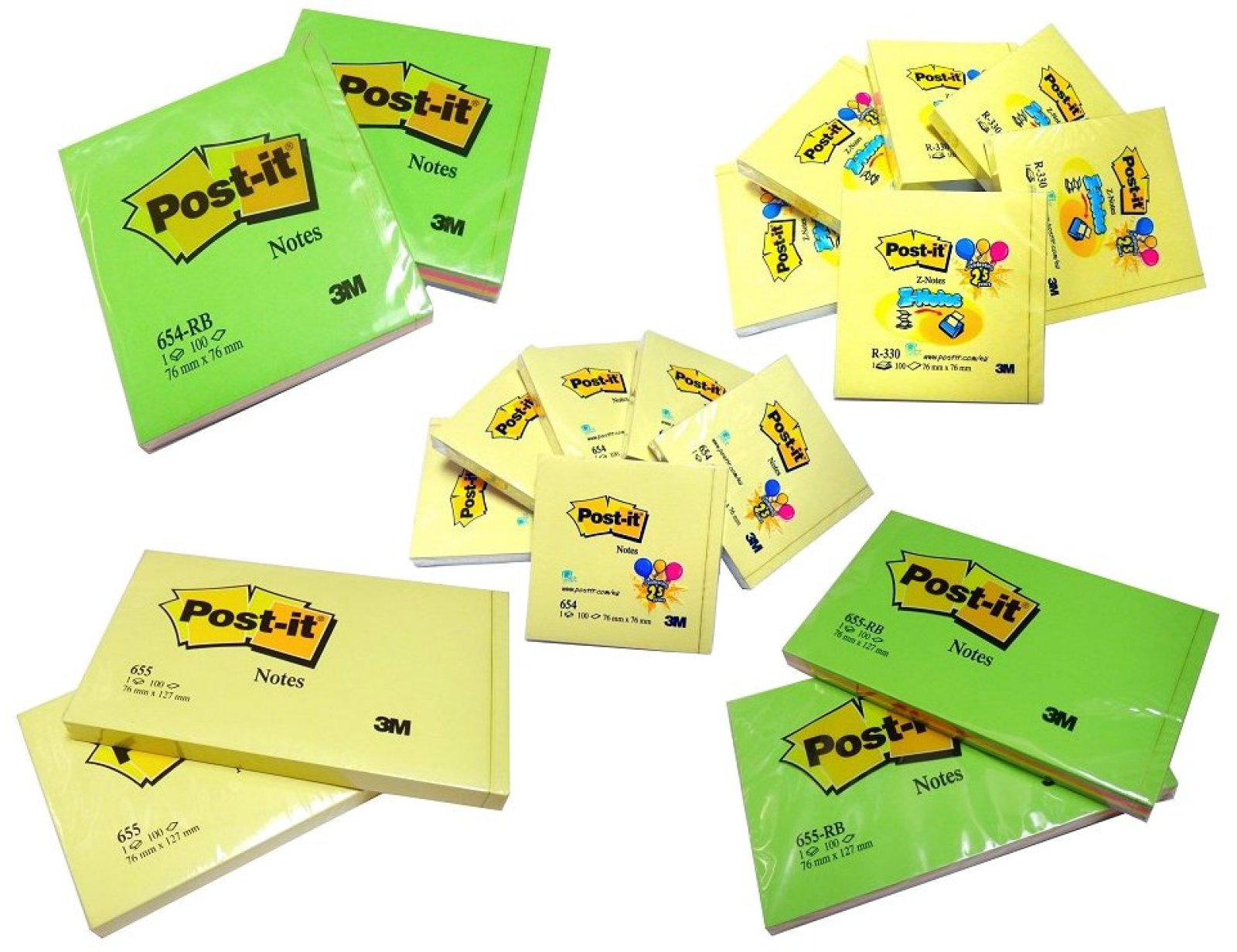 Original 3M PostIt Notes & ZNotes, 654,654RB,655,655RB, R330,76x76mm
