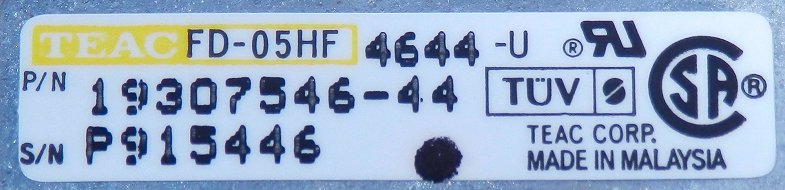 Label - TEAC FD05HF-4644-U Notebook Floppy drive - White Part No 19307546-44