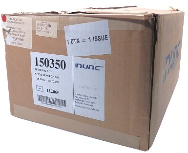 Box of 150 Picture - 5ml(100x15mm) Nunc™ Cell Culture/Petri Dishes 150350 Universal Containers with lid ,sterilised but may be shelf life expired.