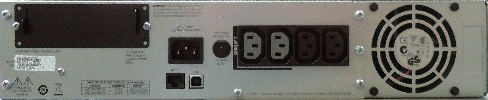Technical Data - APC UPS SMT1500RMi2U, 1500VA / 1000 Watts ...