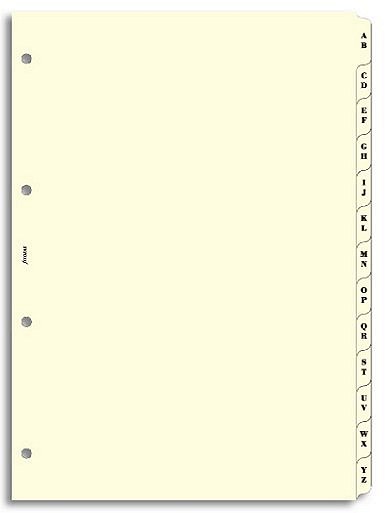 Filofax A4 A-Z Index, Cream, two letters per tab 13 tabs REF 291667