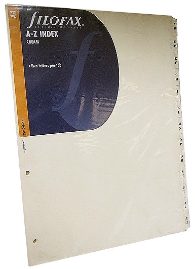 Filofax A4 A-Z Index, Cream, two letters per tab 13 tabs REF 291667