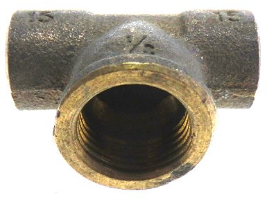 Brass 1/2" BSP Female (screw thread) to 15mm x 15mm End feed Tee plumbing fitting / connector.