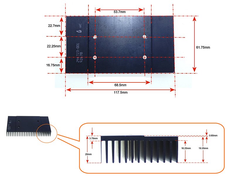  Dimensions - HP Aluminium Black anodised Multipurpose HeatSink. 