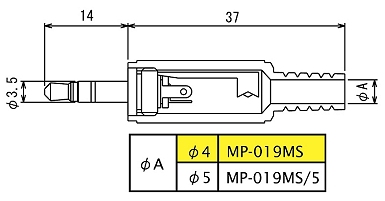  Picture - Stereo Jack 3.5mm, Black Case with Strain Relief Marushin JAPAN MP-019MS