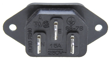  Picture - IEC C14 Mains inlet scoket 10/15Amp 250VAC 4.8mm Tab or Solder. Rong Heng SS-7B-VDE.
