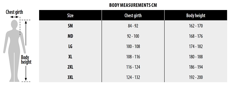 Size Guide - Disposable Coverall / Overall / Suit with hood & Cuffs. Fully taped seams