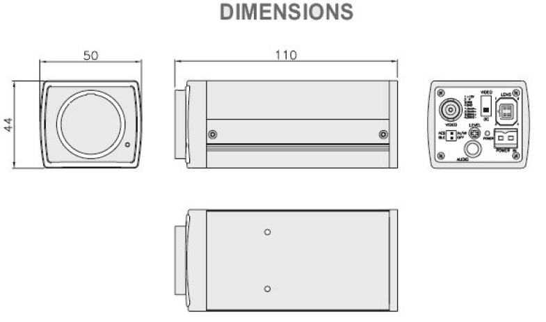 Dimensions - XCore XC611R - 1/3" Sharp CCD Colour D&N Camera Body with IR pass filter