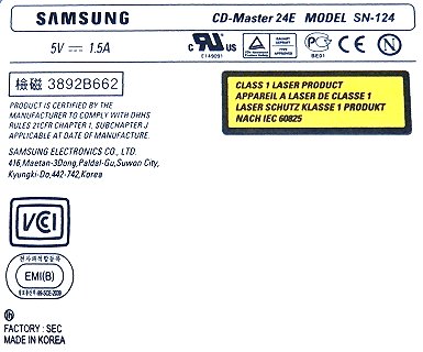 Label - Samsung SN-124 24X Multi-Read Slim CD-Rom