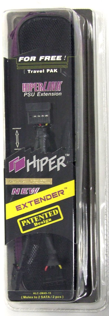 Box - Pair of Hiper PSU extra/Extension 1 x Molex inline to SATA for Hdd, DVD etc,  Adds extra SATA outputs to your power supply. 150mm long, Gold plated connectors.  (FREE TRAVEL CASE) HLC-2M4S-15. 15cm long 