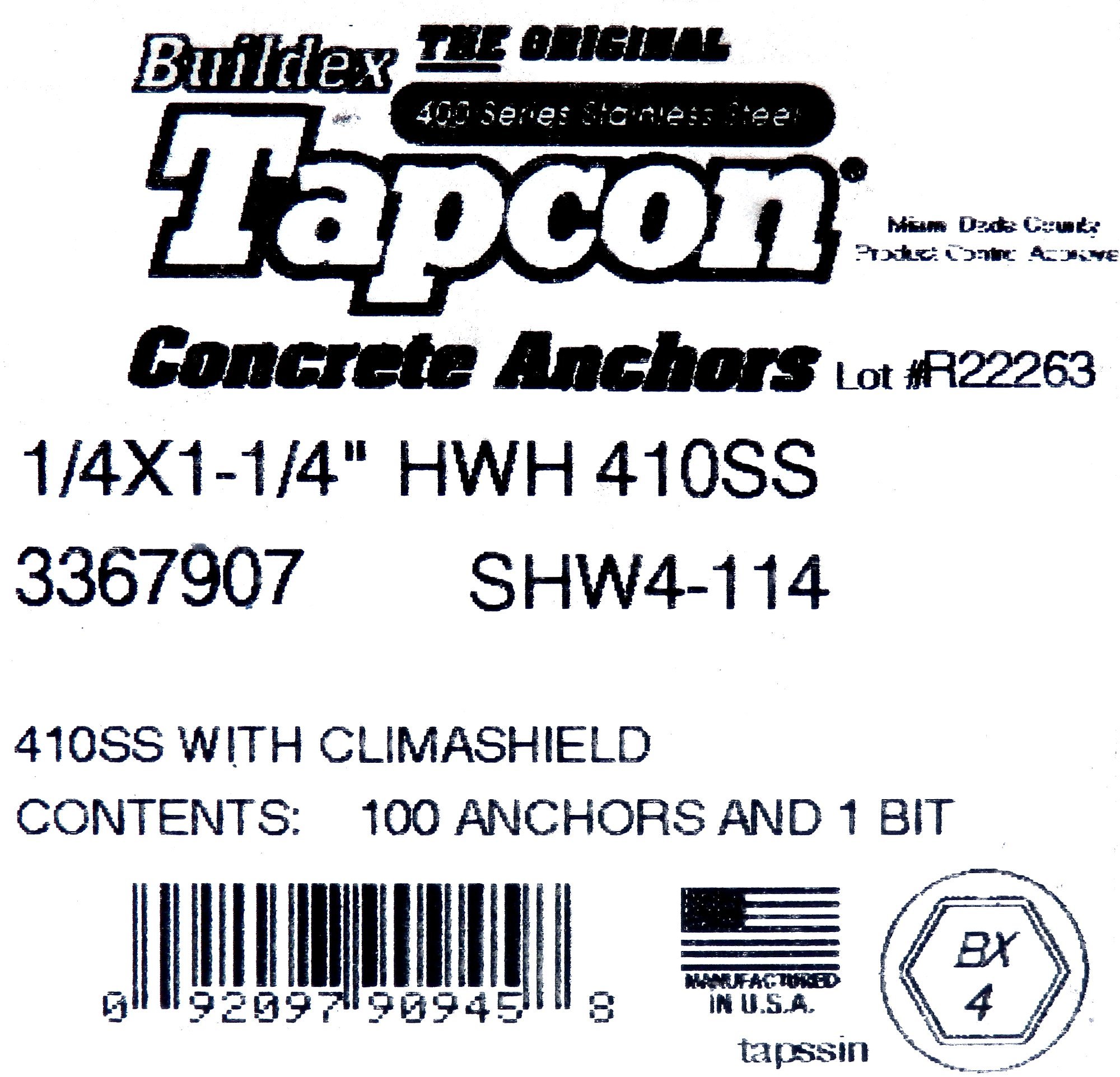 Details about 100x ITW Spit Tapcon 6x32mm Stainless Steel Concrete Anchor  Screw Hex 3367907