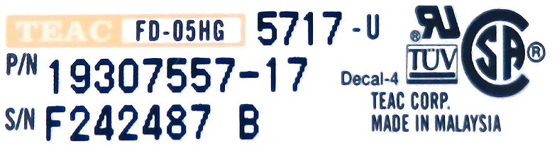 Label - TEAC FD-05HG-5717 IBM Notebook Floppy drive - Black Part No 19307557-17